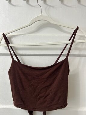 Brown tie back cropped tank double lined
